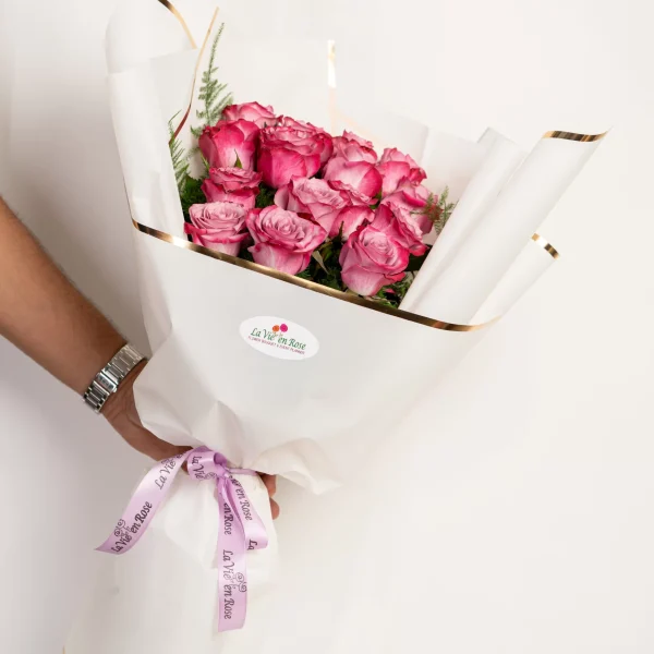 Pink flowers hand bouquet